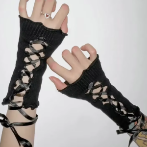 🖤 Paire de manche manchette y2k noir mitaine gant dentelle laçage sexy gothique 🖤