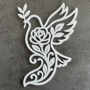 🕊️ Colombe Florale Blanche – Déco Murale Moderne 3D