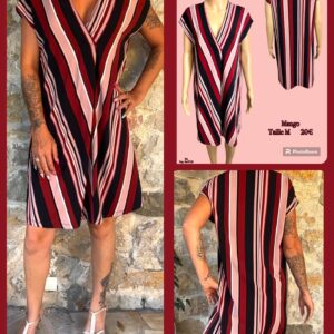 ❤️ Robe fluide rayée rouge noir rose MANGO – taille M – SOLDÉ 70% ❤️