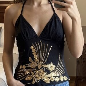 Top noir dos nu à sequins dorés sexy chic- taille M/38