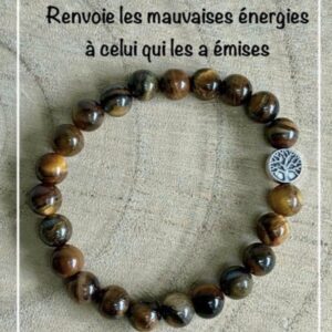 Bracelet œil de tigre et arbre de vie 19 cm , lithothérapie