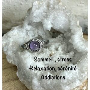 Bague en améthyste ajustable et inoxydable, lithothérapie