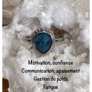 Bague argentée en apatite , ajustable et inoxydable, lithothérapie