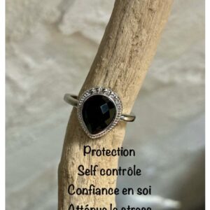 Bague en onyx ajustable et inoxydable, lithothérapie