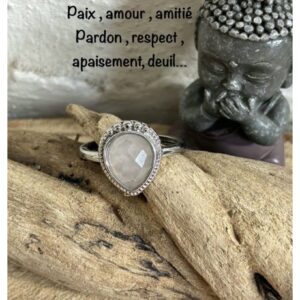 Bague en quartz rose ajustable et inoxydable, lithothérapie