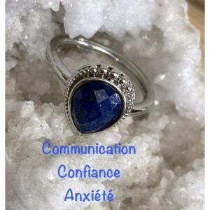 Bague en lapis lazuli , ajustable et inoxydable, lithothérapie