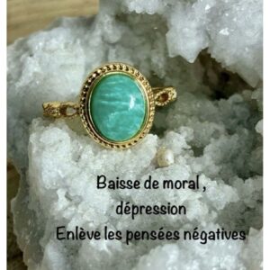 Bague dorée en amazonite ajustable et inoxydable, lithothérapie