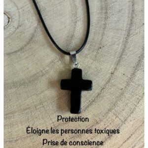 Pendentif croix en obsidienne , lithothérapie