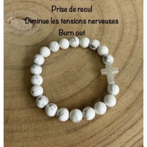 Bracelet howlite et croix 18 cm , lithothérapie