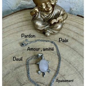 Pendentif tortue en quartz rose , lithothérapie