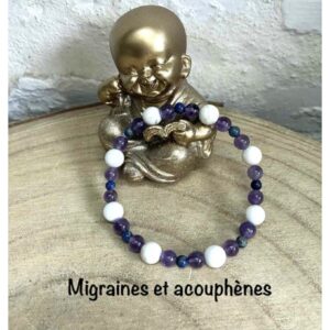 Bracelet original maigraines et acouphènes 20 cm , lithothérapie