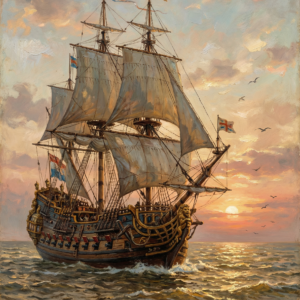 AFFICHE GALION VOILIER ANCIEN COUCHER DE SOLEIL 30x40cm
