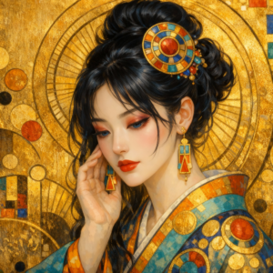 Affiche Femme Asiatique Art Déco Doré 30x40cm