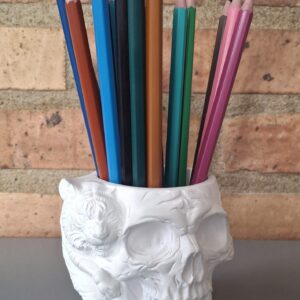 Tête de mort pot succulente ou crayons en ciment